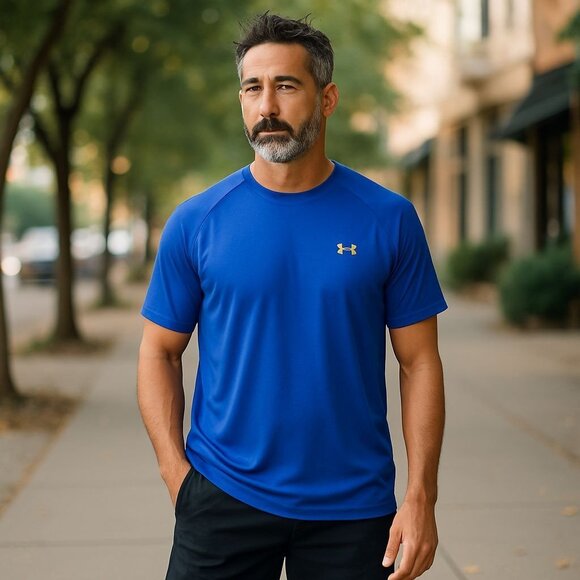 Under Armour Mens Blue Tech Tee Short-Sleeve Loose-Fit 3XL Training Shirt - Picture 1 of 6